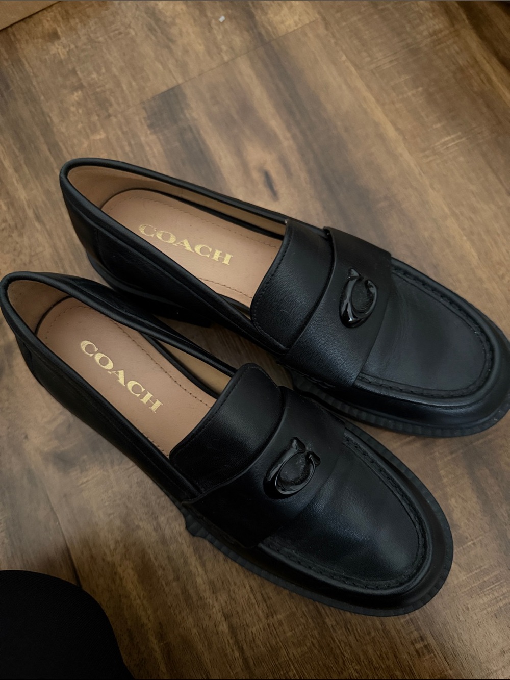 Coach Black Leather Penny Loafers with Signature Hardware
